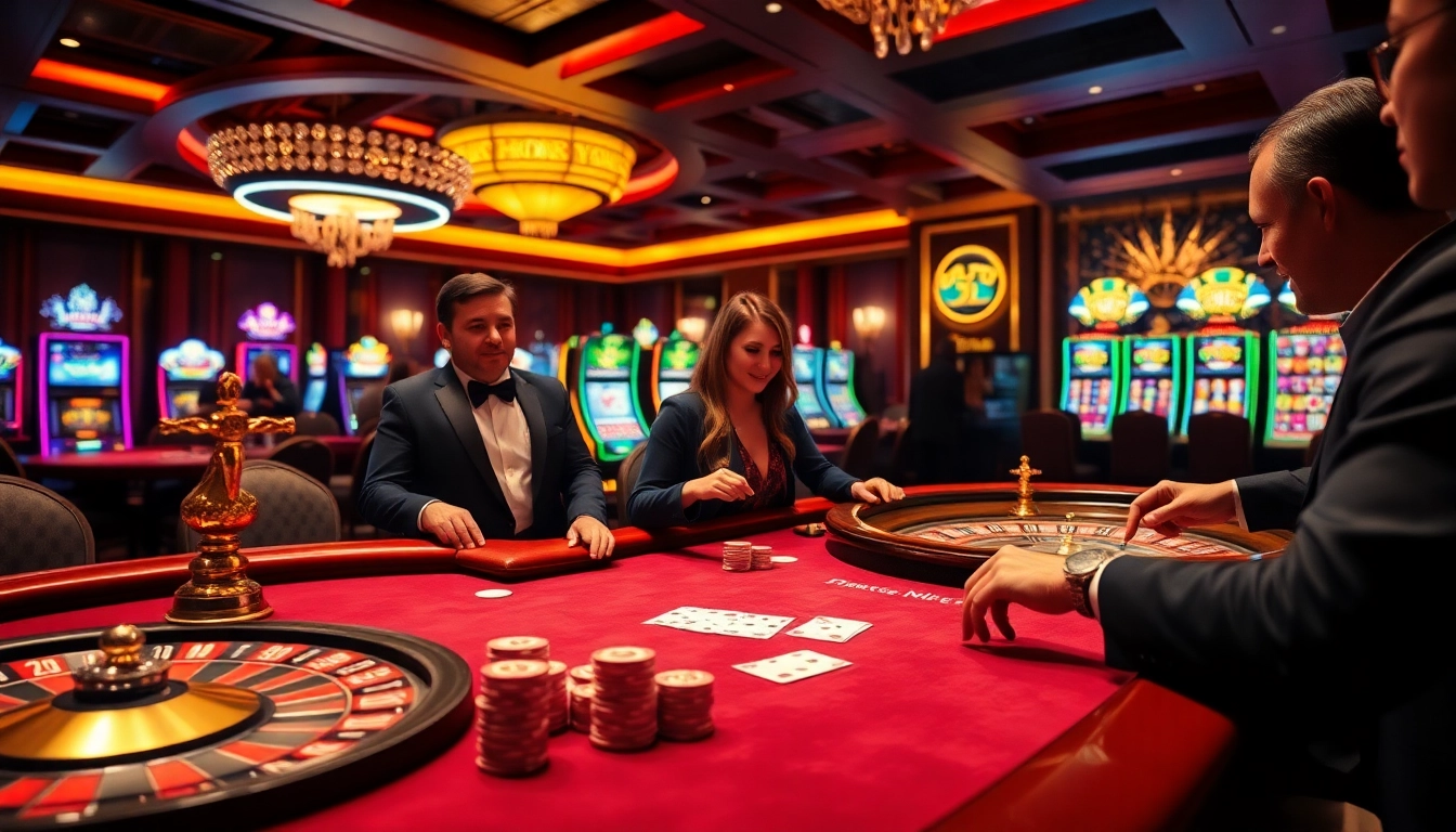 Experience the thrill of Bay789 with an engaging casino scene featuring vibrant roulette and poker tables.