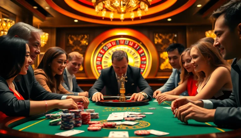 Experience the thrill of mmoo game đổi thưởng at a luxurious casino table with vibrant chips and cards.