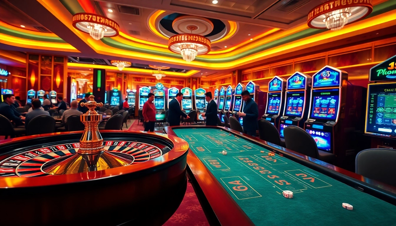 Players enjoying roulette and poker at 13Win casino, highlighting excitement and luxury.