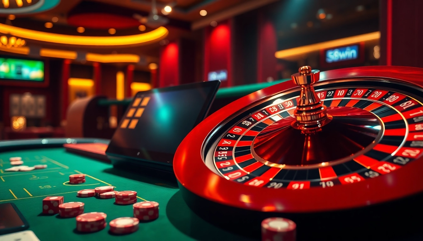Exciting moment at 58win casino, showcasing roulette and poker game action.