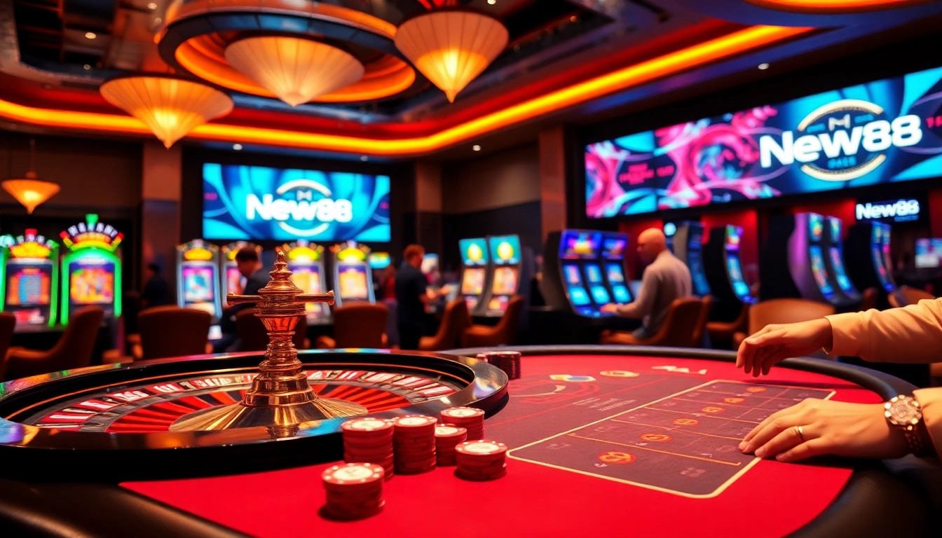 Engaging players at New88 casino with poker chips and dealer action.