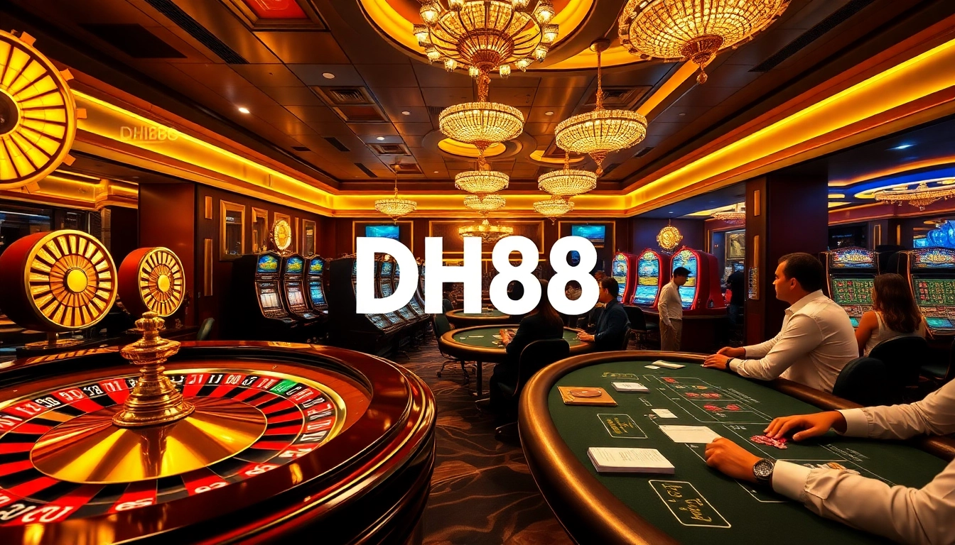 Engaging players at the DH88 casino enjoying roulette and poker in a vibrant setting.