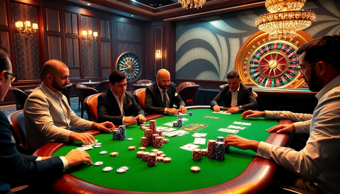 Exciting poker scene at 789win com casino with colorful chips and professional players.