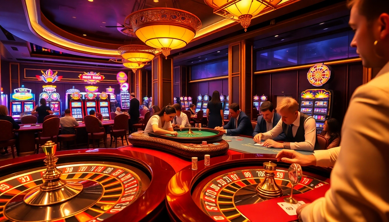 K9K9 casino scene with vibrant roulette wheel and players enjoying exciting games.