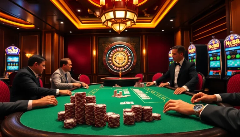 Take a gamble at Nc88's luxurious poker table set for high-stakes play with vibrant chips.