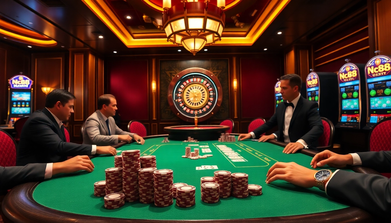 Take a gamble at Nc88's luxurious poker table set for high-stakes play with vibrant chips.