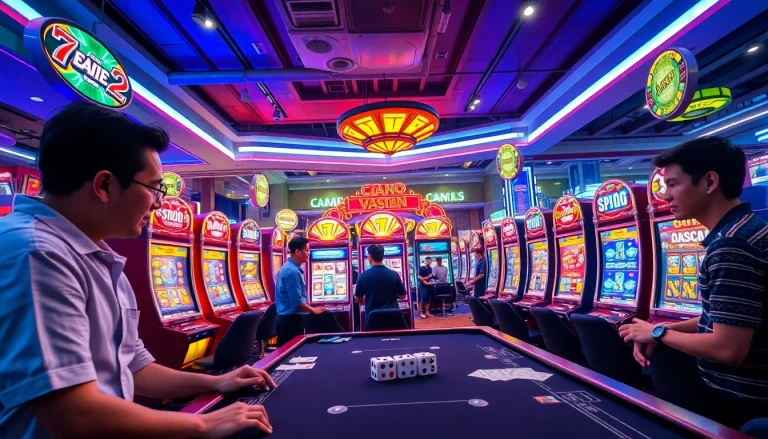 Experience the thrill of the qqmacan slot with vibrant casino elements and excited players.