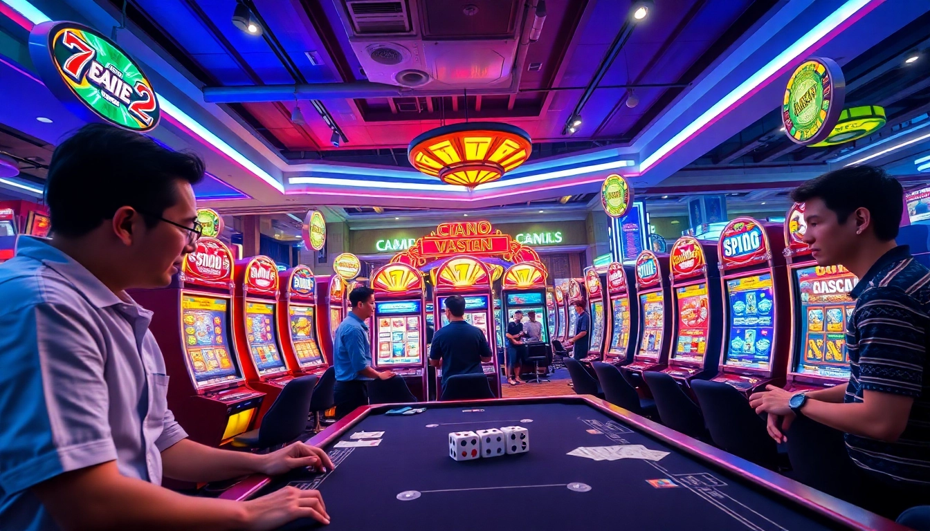 Experience the thrill of the qqmacan slot with vibrant casino elements and excited players.