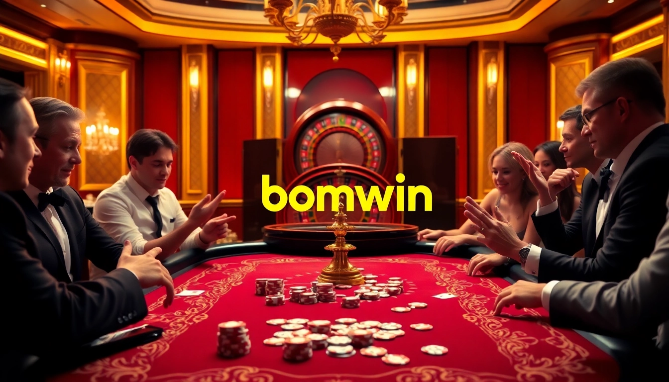 Winning with bomwin at an elegant casino table featuring vibrant poker chips and cards.