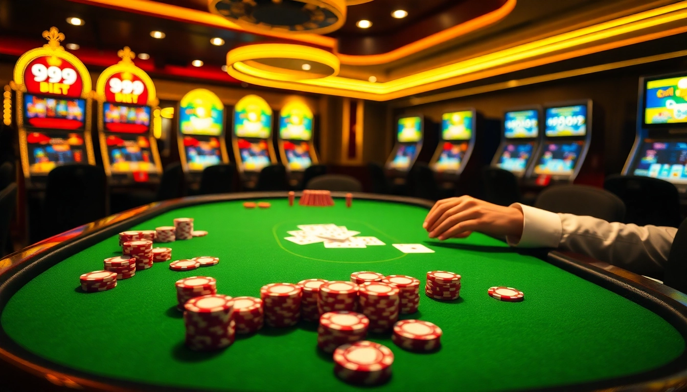 Experience the thrill of 999BET at a luxurious casino table bustling with action.