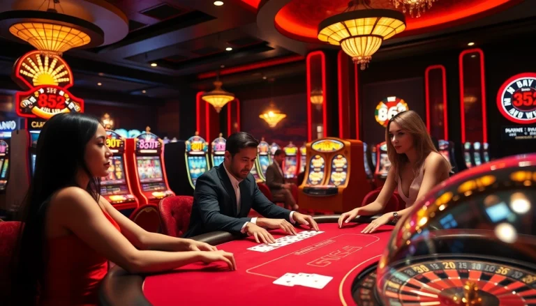 Experience the thrilling excitement of gambling at a B52-themed casino table with vibrant lights.