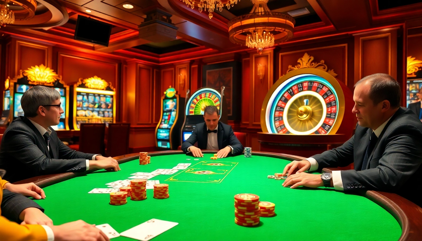 Excited players engaging in high-stakes poker at B29 casino, showcasing thrilling gameplay.