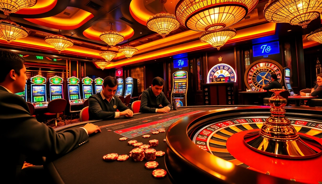 Experience the excitement of tx88 with vibrant poker games and slot machines in a luxurious casino.