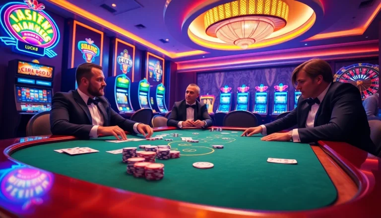 Experience the thrill of LUCK8 Casino with vibrant gaming tables and excited players.