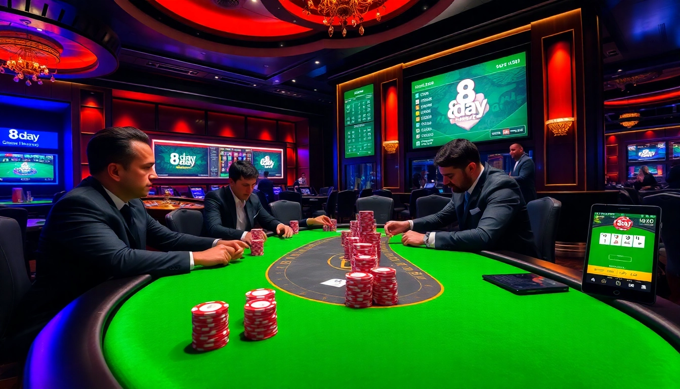Experience the excitement of 8day with lively poker action and vibrant casino ambiance.
