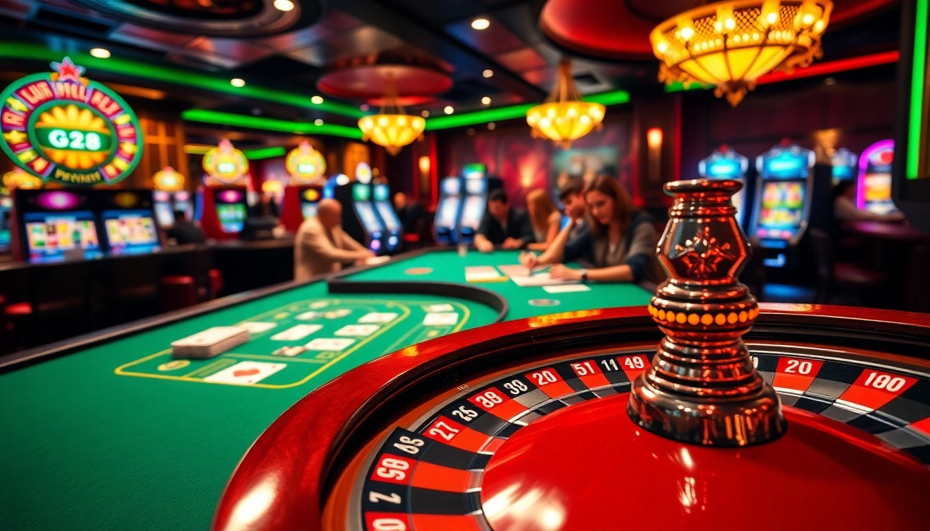 Experience high-stakes excitement at G28 with poker games and roulette wheels.