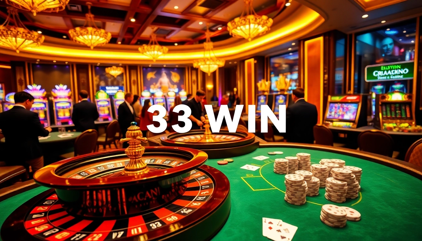 Experience the thrill of winning at 33WIN with vibrant casino tables and excited players.