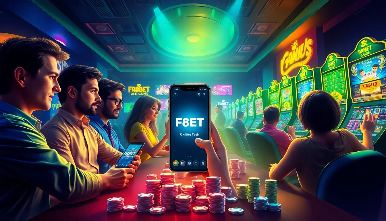 F8BET online gambling experience with diverse players and vibrant games.