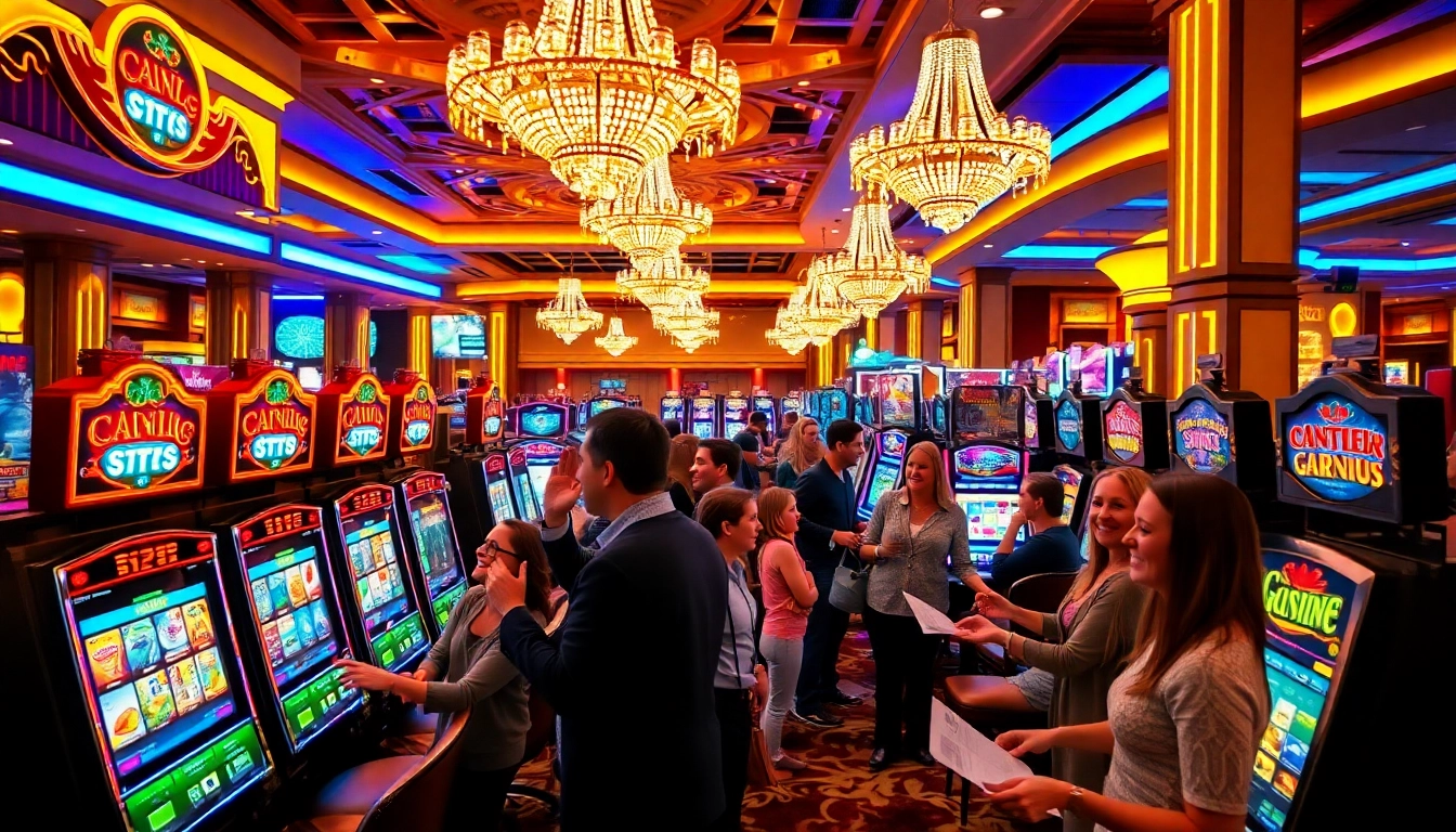 Players engaging with exciting slot machines in a vibrant casino atmosphere.