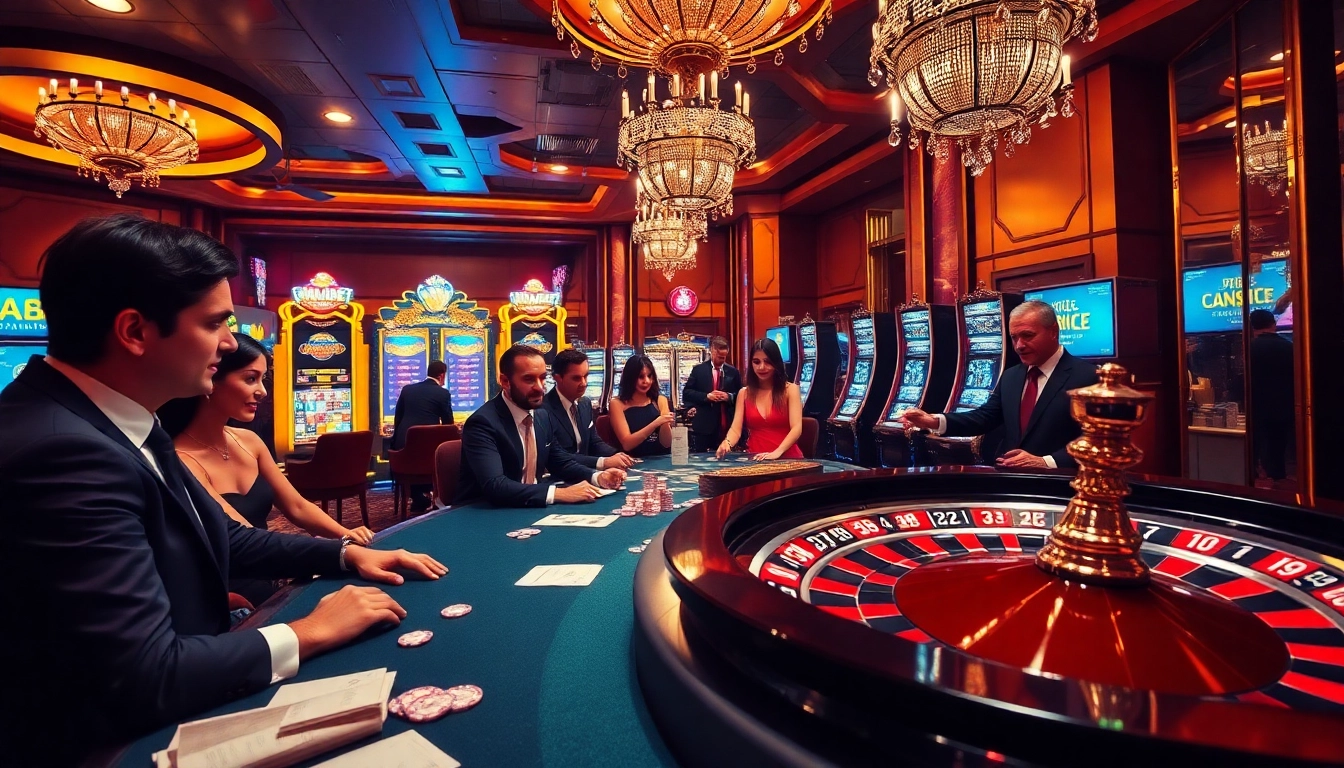 Players enjoying high-stakes poker at a luxurious casino, featuring https://xin88hv.site/ for online gambling excitement.
