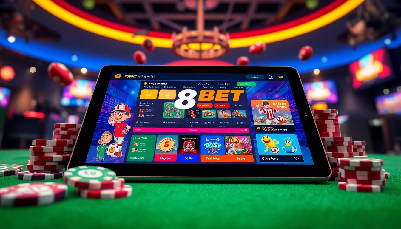 Experience F8BET's vibrant online betting interface with interactive gaming elements.