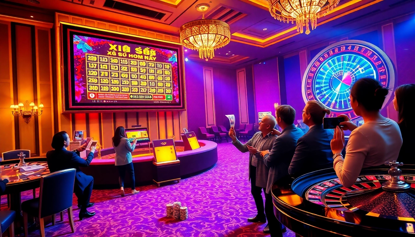 Xổ số hôm nay results at an exciting lottery draw in a luxurious casino setting.