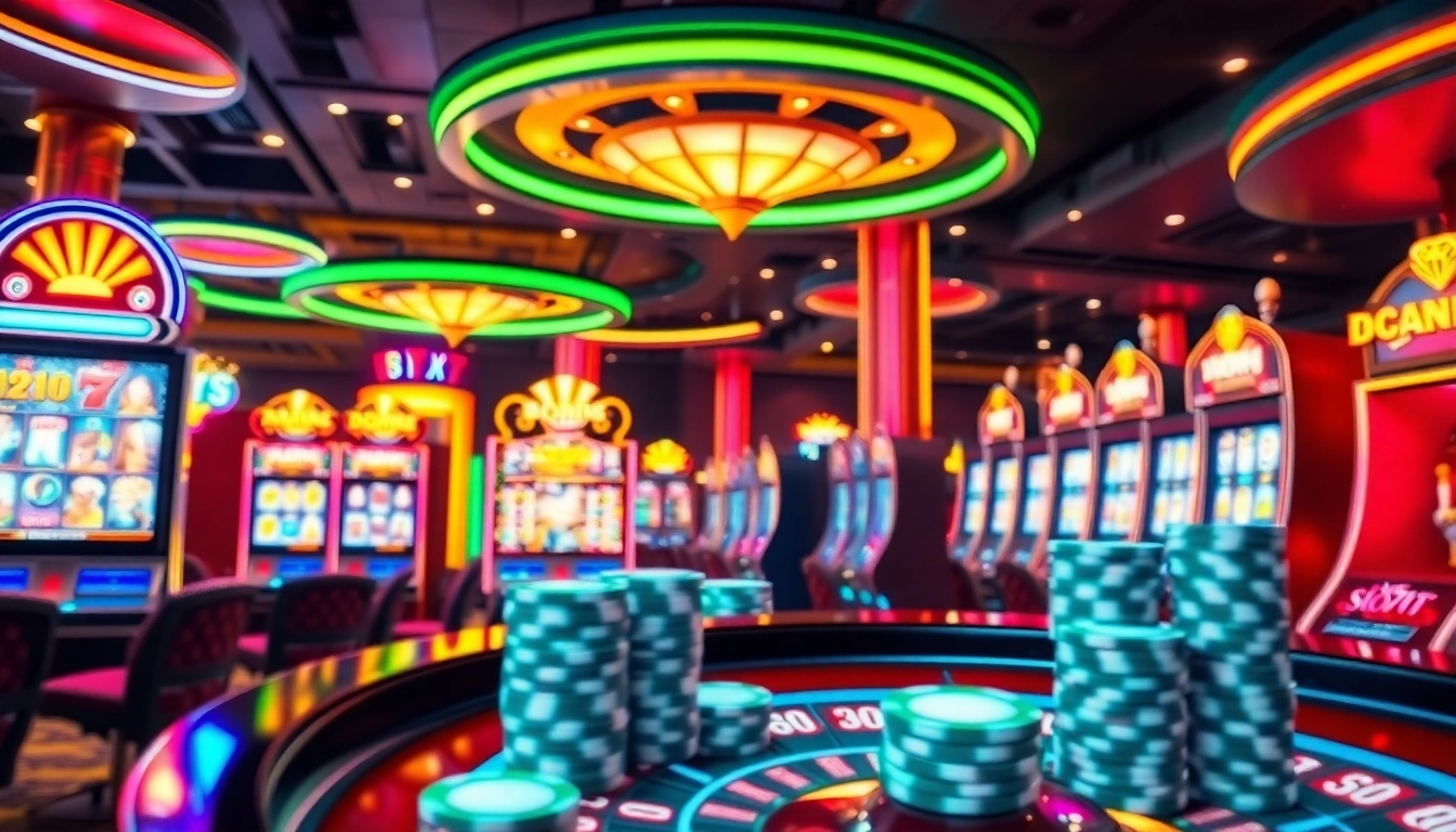 Experience excitement with slot777 as players enjoy vibrant slot machines and poker chips.