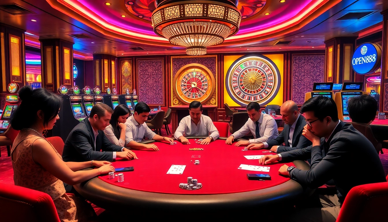 Gambling excitement at OPEN88 showcases diverse players engaged in poker strategy.