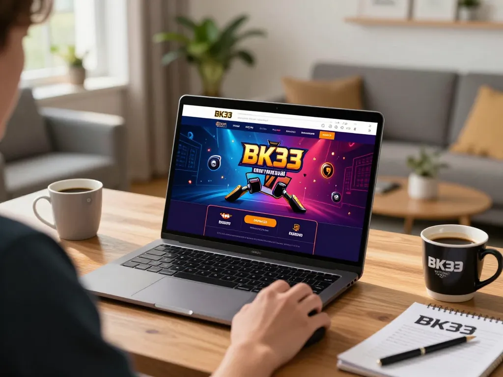 Engaging online gambling scene featuring a player on BK33 site, poised to place a bet.