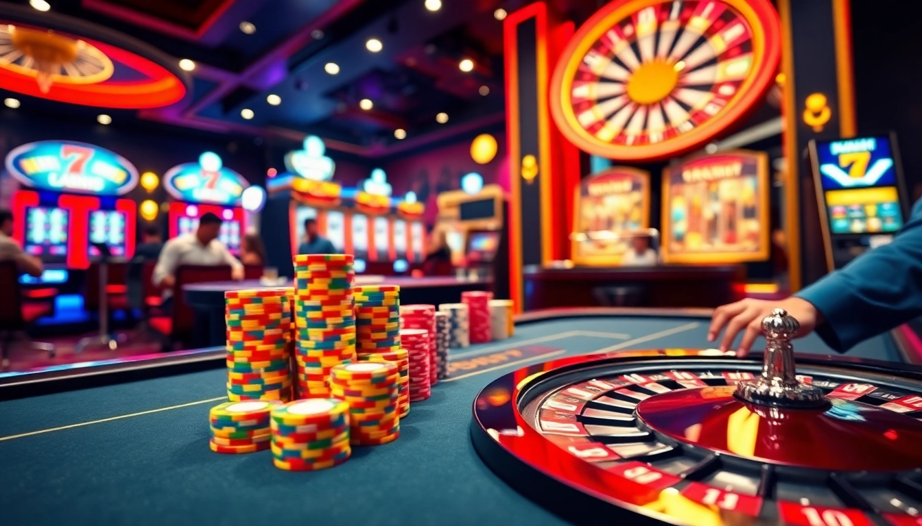 Exciting casino action at 88i featuring a vibrant roulette wheel and poker table.
