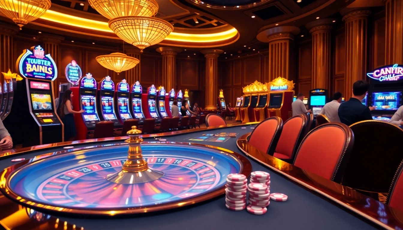 Experience the excitement of gambling at 58win com with luxurious casino tables and vibrant slot machines.