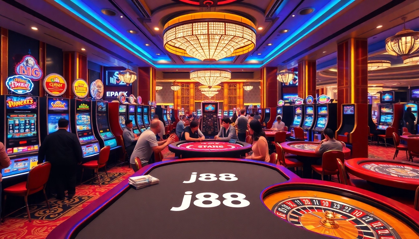 Experience thrilling gameplay at J88 casino with vibrant slot machines and engaging poker tables.