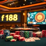 Engaging casino scene featuring exciting f168 poker chips and vibrant gaming tables.