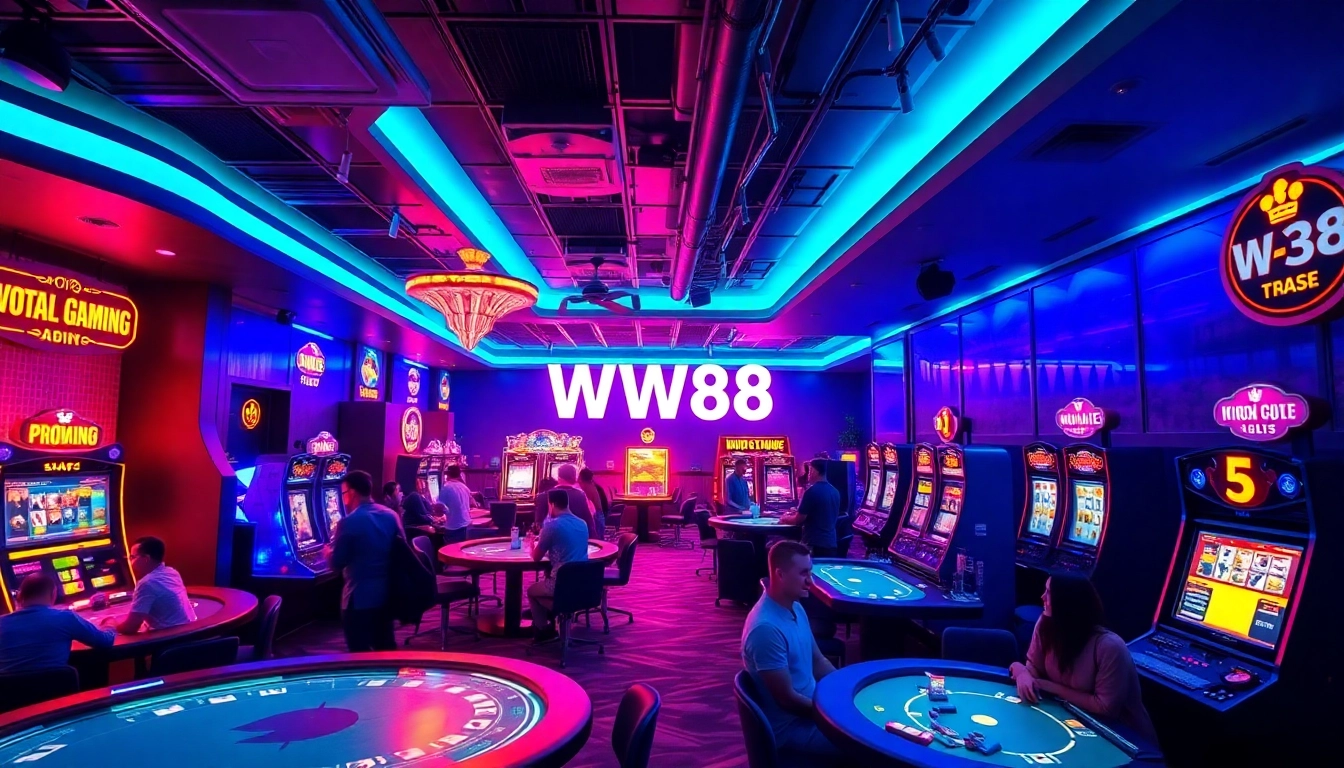 Experience the excitement of WW88 in a dynamic online gaming environment featuring colorful lights and engaging games.
