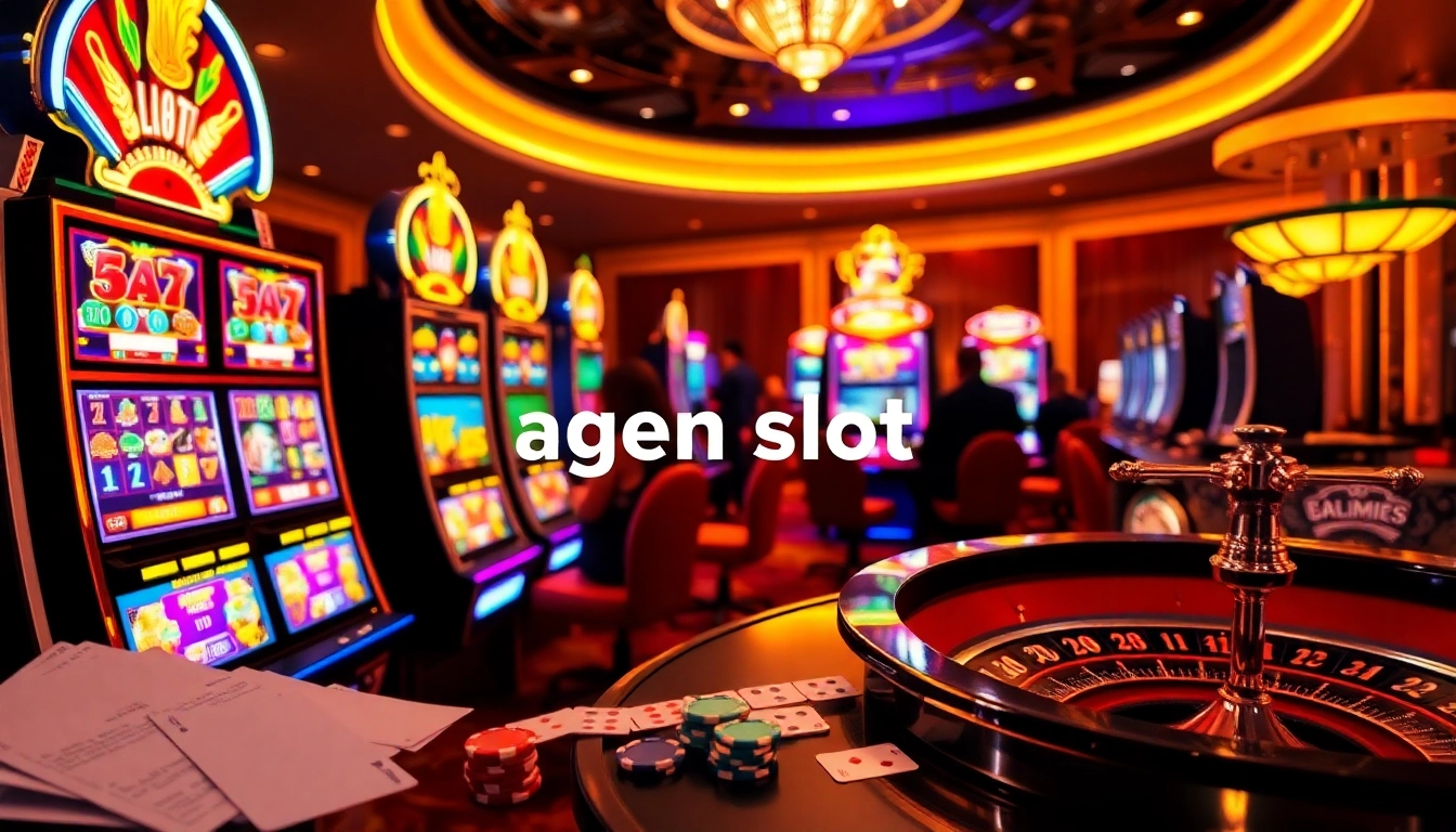 Exciting players engaging with agen slot machines in a vibrant casino atmosphere.