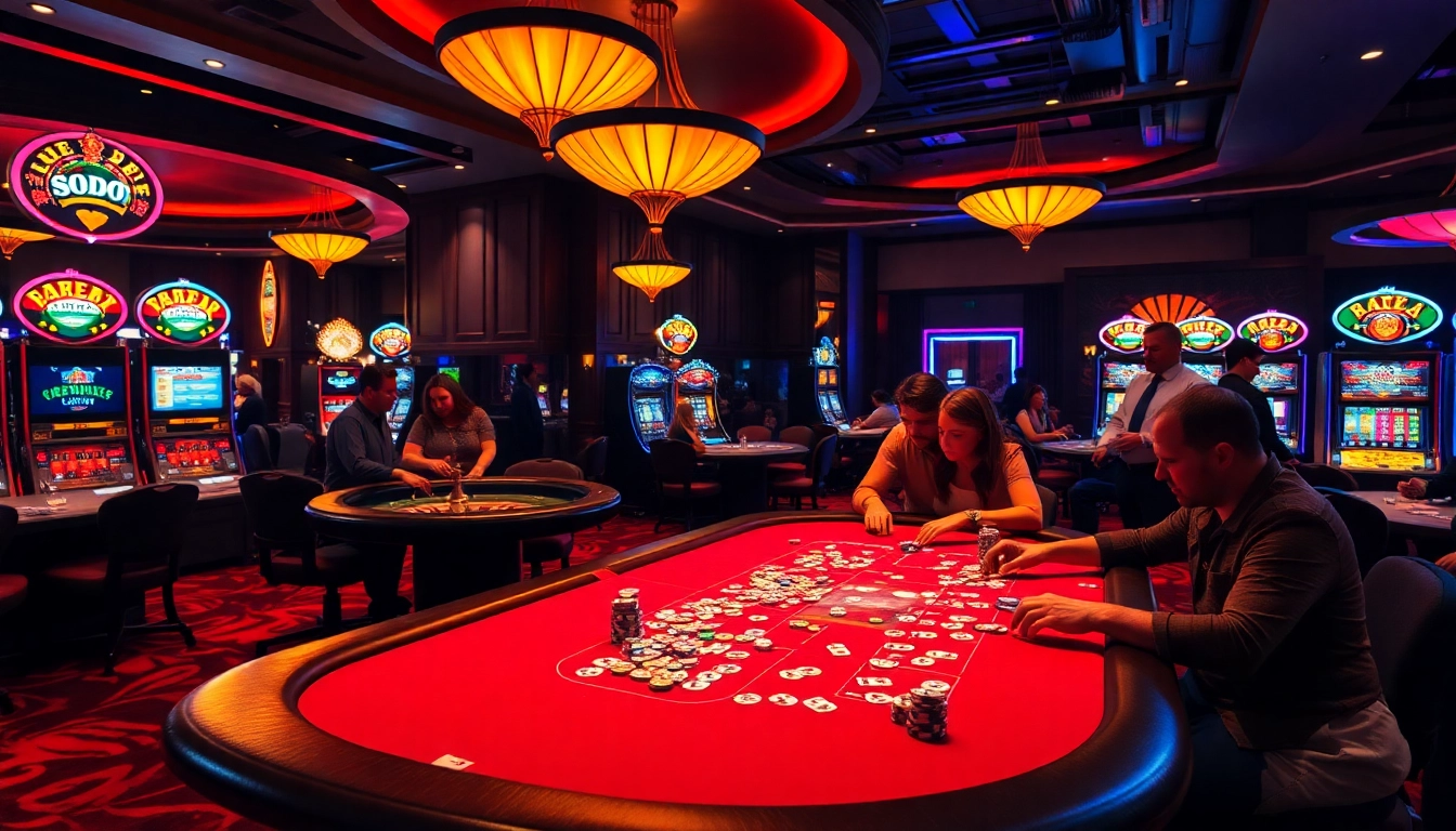 Experience the thrill of SODO gaming at a luxurious poker table in a vibrant casino.
