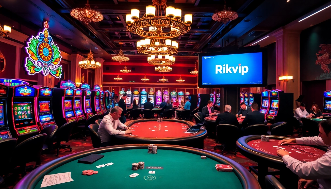 Players enjoying thrilling games at Rikvip's vibrant casino, showcasing excitement and luxury.