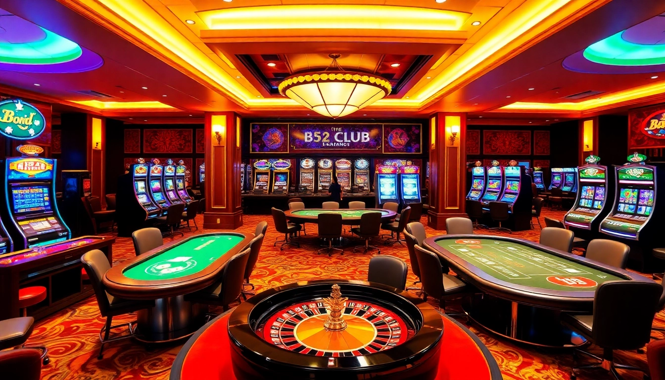 Players enjoying table games and slots at B52 CLUB casino with vibrant atmosphere.