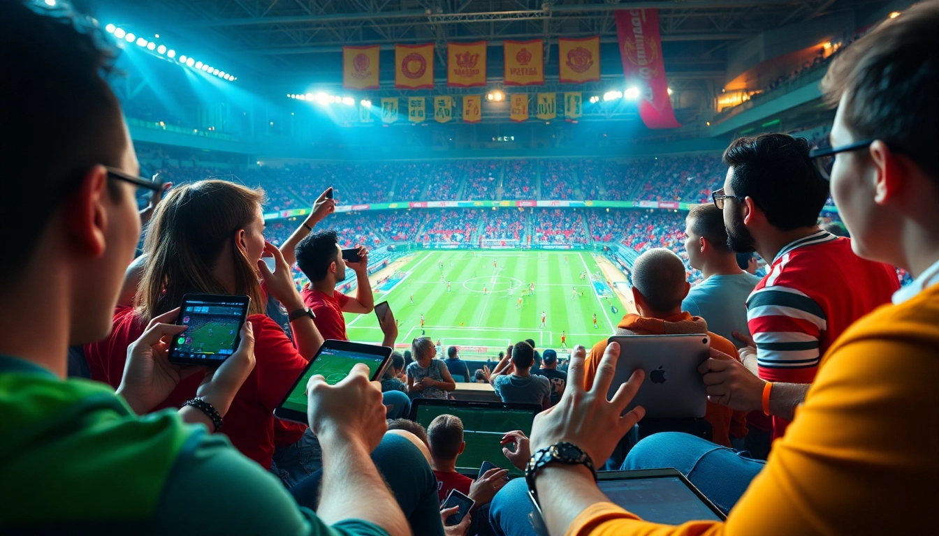 Socolive football streaming scene with fans engaged on devices