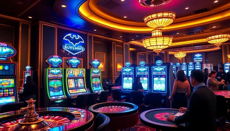Experience the excitement of Batman138 with vibrant slot machines and elegant casino ambience.