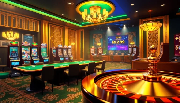 Experience RR99's thrilling online casino with vibrant gaming tables and luxurious slot machines.