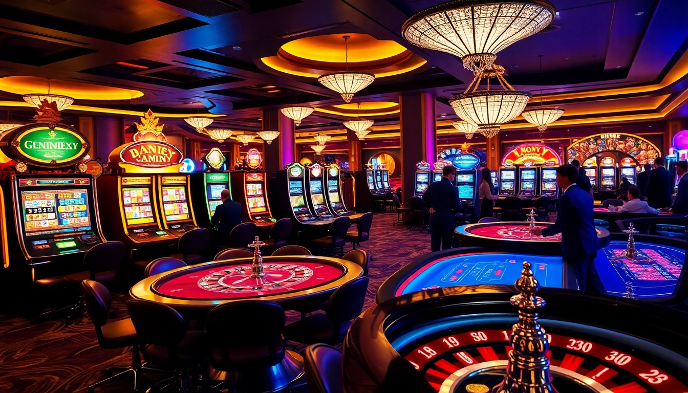 Zbet casino scene showcasing players enjoying thrilling slot machines and card games.