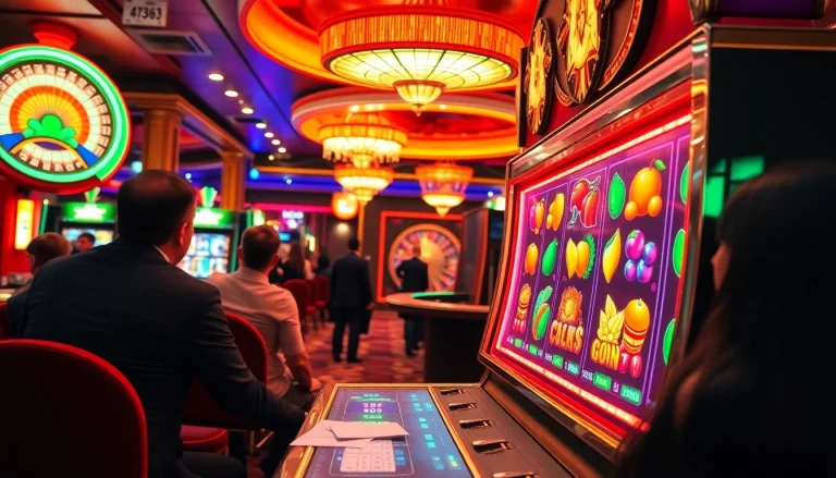 Pemain yang terlibat merasakan sensasi menang besar di mesin agen slot di tengah suasana kasino yang mendebarkan.