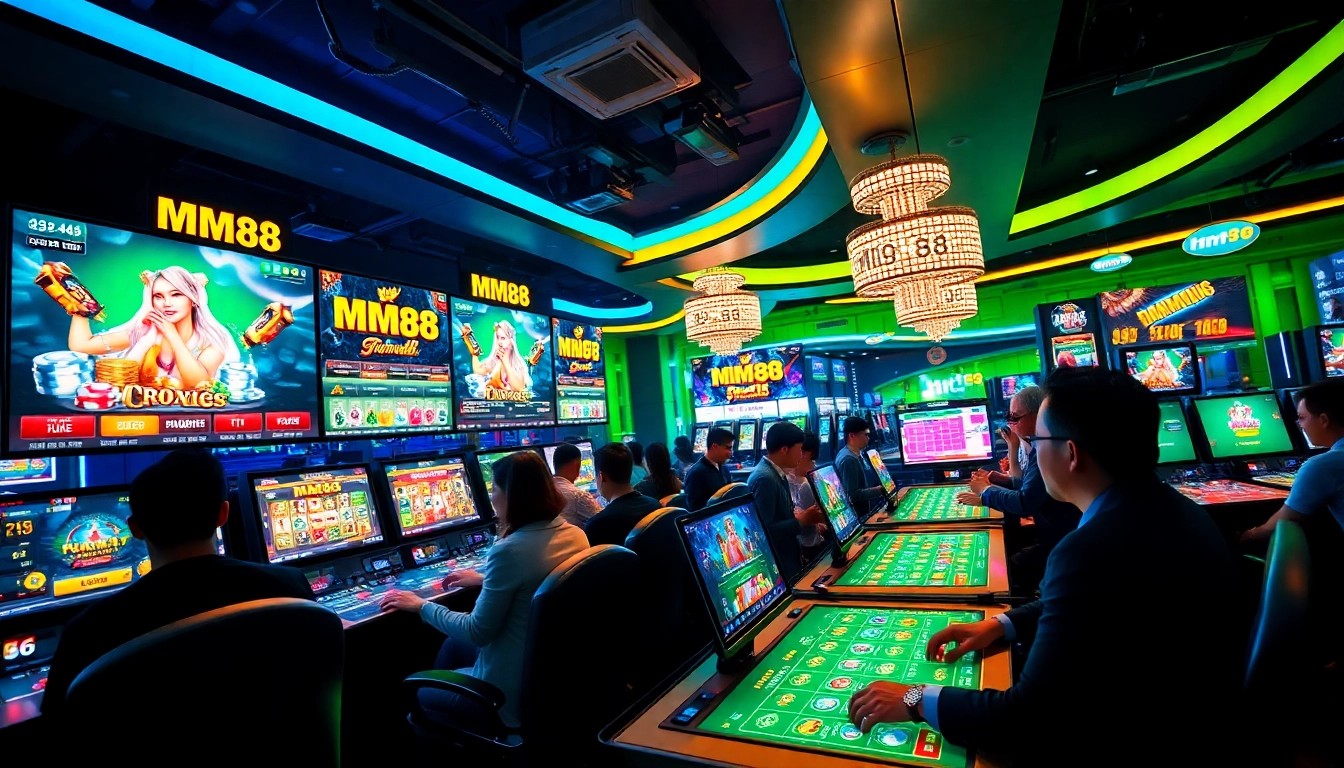 MM88 online betting interface with dynamic gaming elements and players engaging in various games.