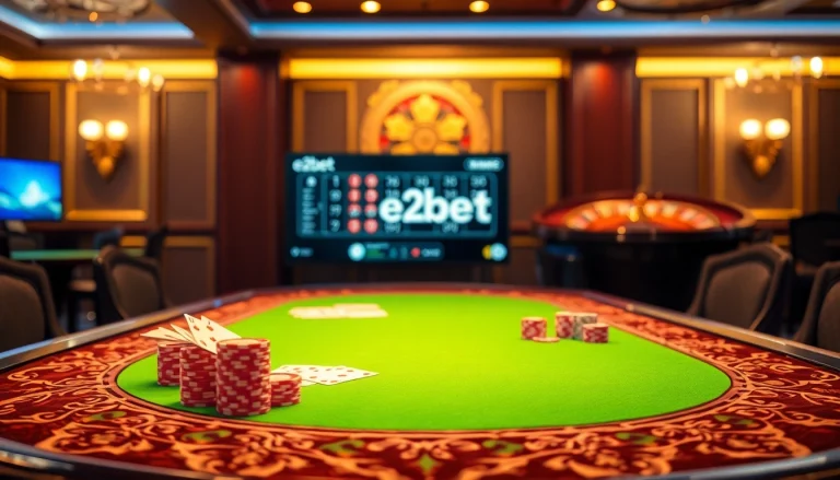Experience thrilling gameplay at e2bet with vibrant casino tables and dynamic gaming elements.