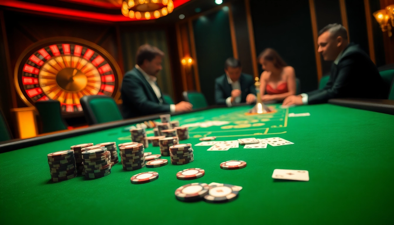 Players enjoying a thrilling game at 88AA's luxurious poker table with chips and cards.