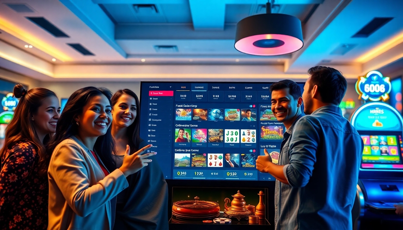 Exciting scene of diverse players engaging with the 8s online betting platform, showcasing vibrant games and a friendly atmosphere.