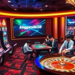 Engaged players enjoying games at kinggaruda138 casino with vibrant slot machines and roulette tables.