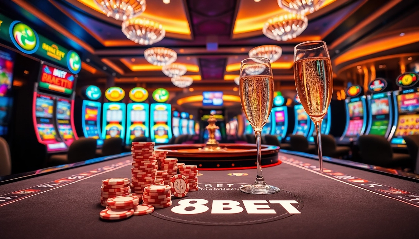 Playing at the F8BET casino table with vibrant poker chips and exciting games.