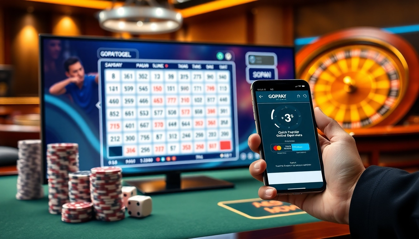 GOPAYTOGEL interface showcasing fast online togel deposits with digital betting slips and poker chips